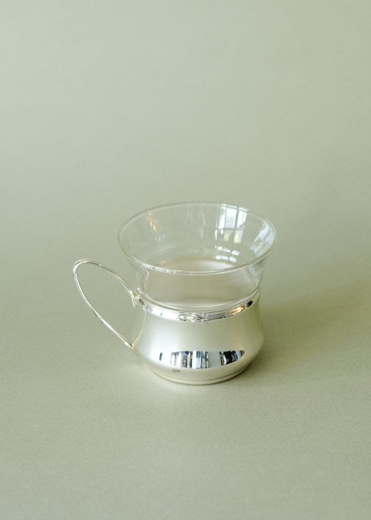 Vintage Schott & Gen Mainz MCM Glass Tea Coffee Cup With Silver Holder