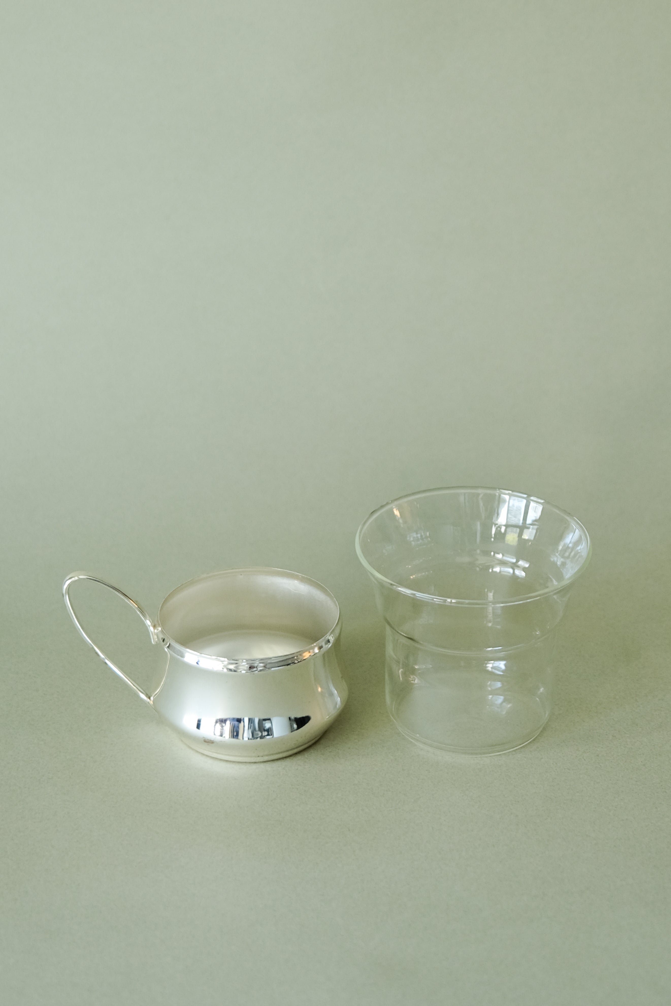 Vintage Schott & Gen Mainz MCM Glass Tea Coffee Cup With Silver Holder